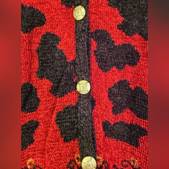 Vintage Tsunami Red Black Abstract Patterned Button Up Cardigan Sweater Size M - Picture 4 of 6